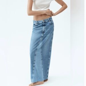 Zara Contrasting Denim Maxi Skirt with back slit size small